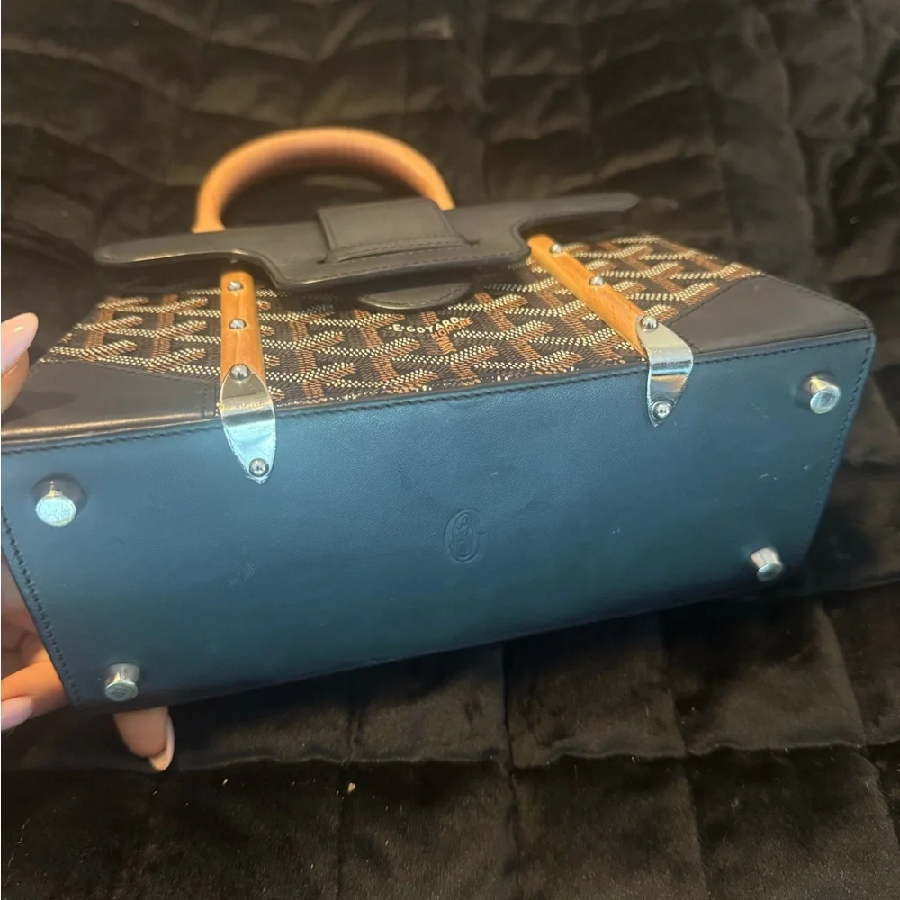 Goyard Black and Tan Satchel with Wooden Handle